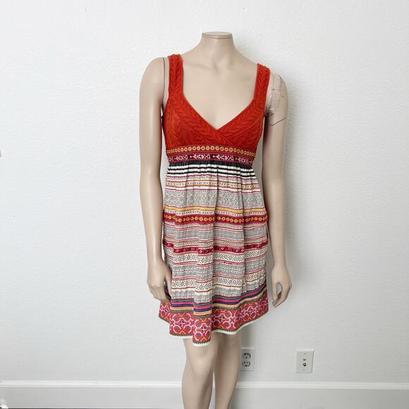 Free People Dresses & Skirts - [Free People] Orange Boho Y2K Cable Knit Embroidered Striped Mini Dress Size 8